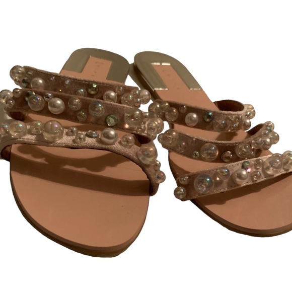 LEITH Womens Size 10 Stunner Blush Pink Velvet Embellished Strappy Slide Sandals - Picture 12 of 12
